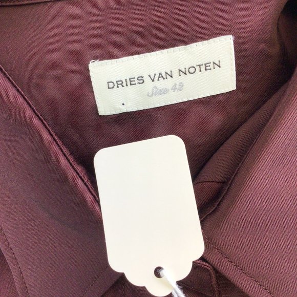 DRIES VAN NOTEN BURGUNDY LONG SLEEVED BUTTON-DOWN SATIN BLOUSE - Picture 4 of 4